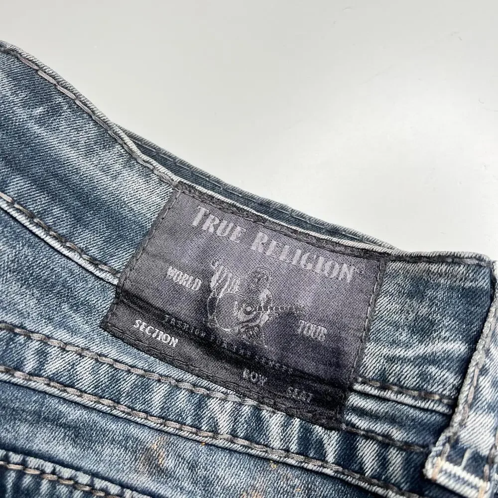 True‎ Religion Geno Slim Fit Jeans Men’s Size 36 Blue Distressed Denim Y2K